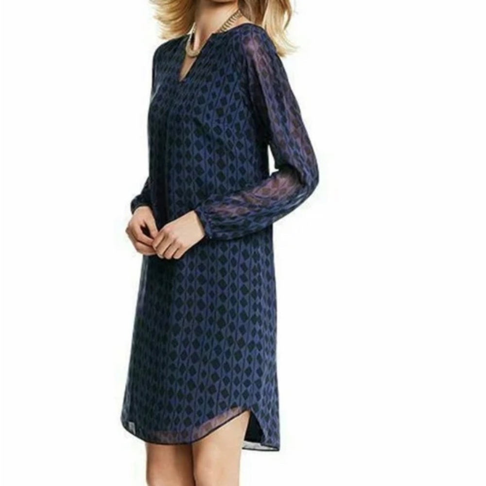 Cabi Harlequin Tunic Shift Dress, Black, Blue Diamond Sheet Raglan sleeves